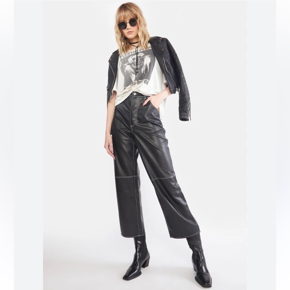 OBO- Free People Vegan Leather Stitch-Detail Wide Leg Pants